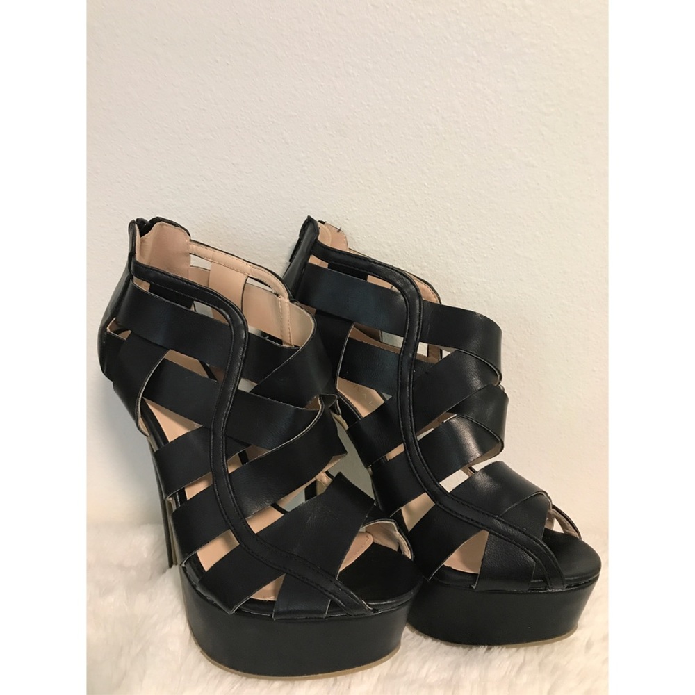 Black peep toe stiletto heels